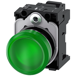 Indicator light, 22 mm, round, metal, high gloss, green, lens, smooth, 110 V AC