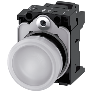 Indicator light, 22 mm, round, metal, high gloss, white, lens, smooth, 110 V AC