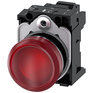 Indicator light, 22 mm, round, metal, high gloss, red, lens, smooth, 230 V AC
