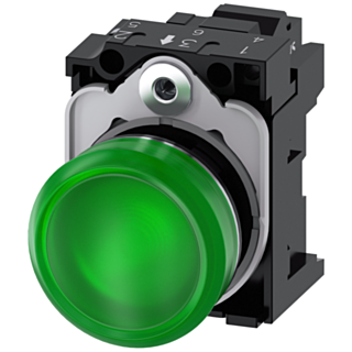 Indicator light, 22 mm, round, metal, high gloss, green, lens, smooth, 230 V AC