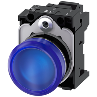 Indicator light, 22 mm, round, metal, high gloss, blue, lens, smooth, 230 V AC