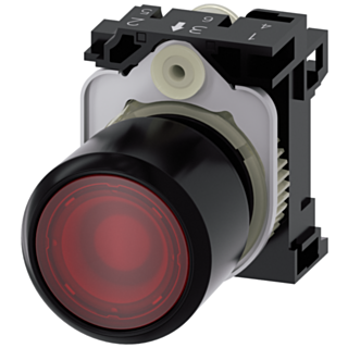 Pushbutton, illuminated, 22 mm, round, plastic, red transparent, button