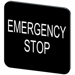Labeling plate 22 x 22 mm, label black, labeling: Emergency Stop