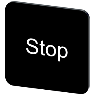 Labeling plate 22 x 22 mm, label black, labeling: Stop