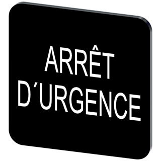 Labeling plate 22x22 mm, black label: Arret D'URGENCE
