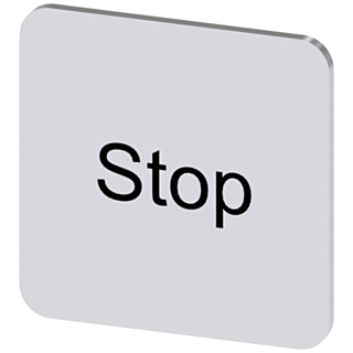 Labeling plate 22x22 mm, silver-colored label, labeling: Stop