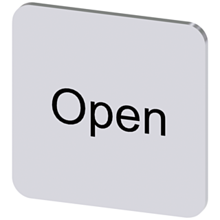 Labeling plate 22x22 mm, silver-colored label, labeling: Open
