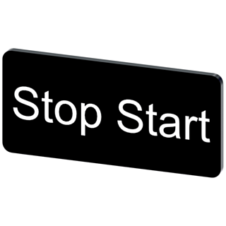 Labeling plate 12.5 x 27 mm, label black, labeling: Stop Start