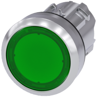 Pushbutton, illuminated, 22 mm, round, metal, high gloss, green, button