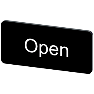 Labeling plate 12.5 x 27 mm, label black, labeling: Open