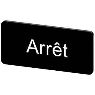 Labeling plate 12.5 x 27 mm, label black, labeling: Arret