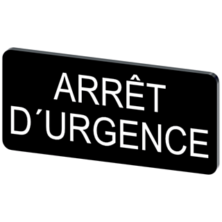 Labeling plate 12.5 x 27 mm, label black, labeling: Arret D'URGENCE