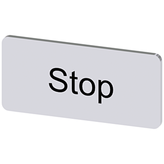 Labeling plate 12.5 x 27 mm, silver-colored label, labeling: Stop