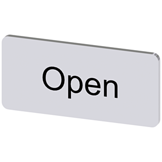 Labeling plate 12.5 x 27 mm, silver-colored label, labeling: Open