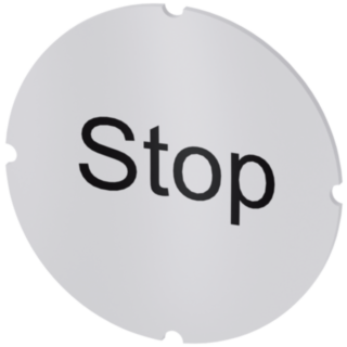 Inscription plate for illuminated pushbutton, round, milky, labeling: Stop