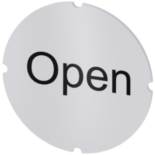 Inscription plate for illuminated pushbutton, round, milky, labeling: Open