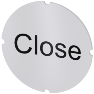 Inscription plate for illuminated pushbutton, round, milky, labeling: Close