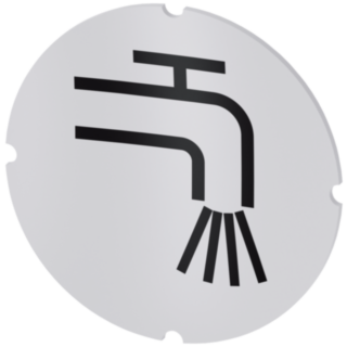 Inscription plate for illuminated pushbutton, round, milky, icon: Water tap