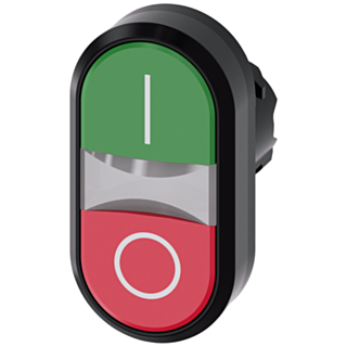 Twin pushbutton, 22 mm, round, plastic, green: I, red: O