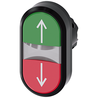 Twin pushbutton, illuminated, 22 mm, round, plastic, green: top, red: bottom
