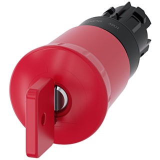 Emergency stop mushroom pushbutton, 22 mm, round, plastic, red, with O.M.R. lock