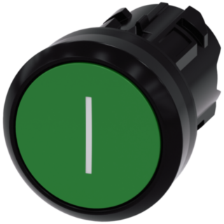 Pushbutton, 22 mm, round, plastic, green, labeling: I, button