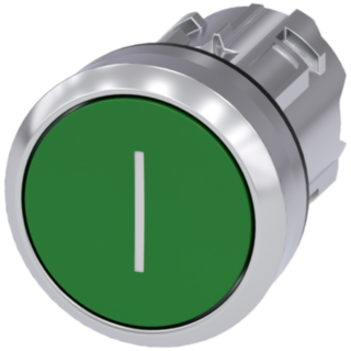 Pushbutton, 22 mm, round, metal, high gloss, green, labeling: I, button