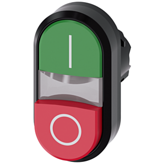 Twin pushbutton, 22 mm, round, plastic, green: I, red: O