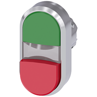 Twin pushbutton, 22 mm, round, metal, high gloss, green, red