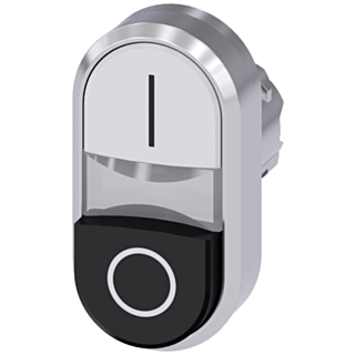 Twin pushbutton, 22 mm, round, metal, high gloss, white: I, black: O
