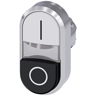 Twin pushbutton, illum., 22 mm, round, metal, high gloss, white: I, black: O