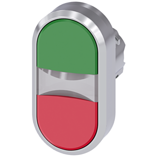 Twin pushbutton, illuminated, 22 mm, round, metal, high gloss, green, red