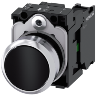 Pushbutton, 22 mm, round, metal, high gloss, black, button, 1 NO