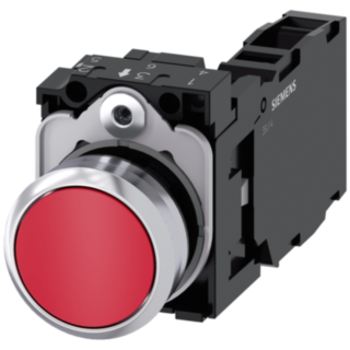 Pushbutton, 22 mm, round, metal, high gloss, red, button, 1 NO + 1 NC