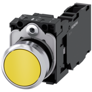 Pushbutton, 22 mm, round, metal, high gloss, yellow, button, 1 NO + 1 NC