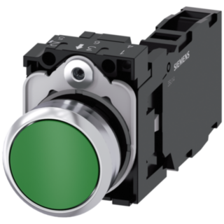 Pushbutton, 22 mm, round, metal, high gloss, green, button, 1 NO + 1 NC