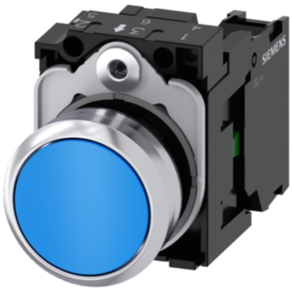 Pushbutton, 22 mm, round, metal, high gloss, blue, button, 1 NO