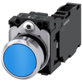 Pushbutton, 22 mm, round, metal, high gloss, blue, button, 1 NO + 1 NC