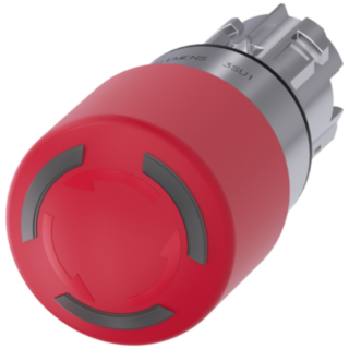 Emergency stop mushroom pushbutton, illuminated, 22 mm, round, metal, high gloss, red, 30 mm