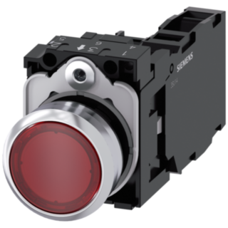 Pushbutton, illuminated, 22 mm, round, metal, high gloss, red, button, 1 NO + 1 NC