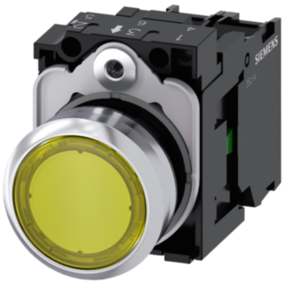 Pushbutton, illuminated, 22 mm, round, metal, high gloss, yellow, 1 NO