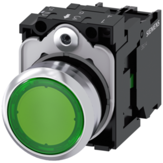 Pushbutton, illuminated, 22 mm, round, metal, high gloss, green, button, 1 NO