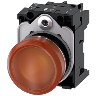 Indicator light, 22 mm, round, metal, high gloss, amber, lens, smooth, 24 V AC/DC