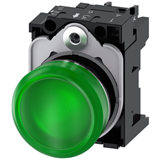 Indicator light, 22 mm, round, metal, high gloss, green, lens, smooth, 24 V AC/DC