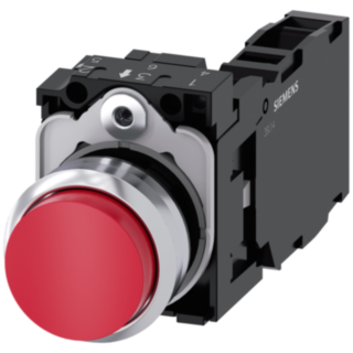 Pushbutton, 22 mm, round, metal, high gloss, red, button, 1 NO + 1 NC