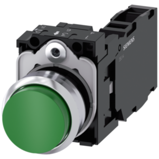 Pushbutton, 22 mm, round, metal, high gloss, green, button, 1 NO + 1 NC