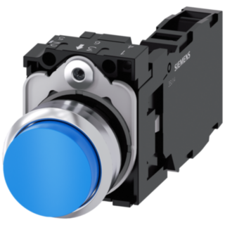 Pushbutton, 22 mm, round, metal, high gloss, blue, button, 1 NO + 1 NC