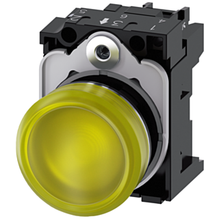 Indicator light, 22 mm, round, metal, high gloss, yellow, lens, smooth, 230 V AC