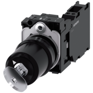 Key-operated switch Siemens, 22 mm, round, plastic, key removal O+I, 1NO+1NC