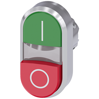 Twin pushbutton, 22 mm, round, metal, high gloss, green: I, red: O